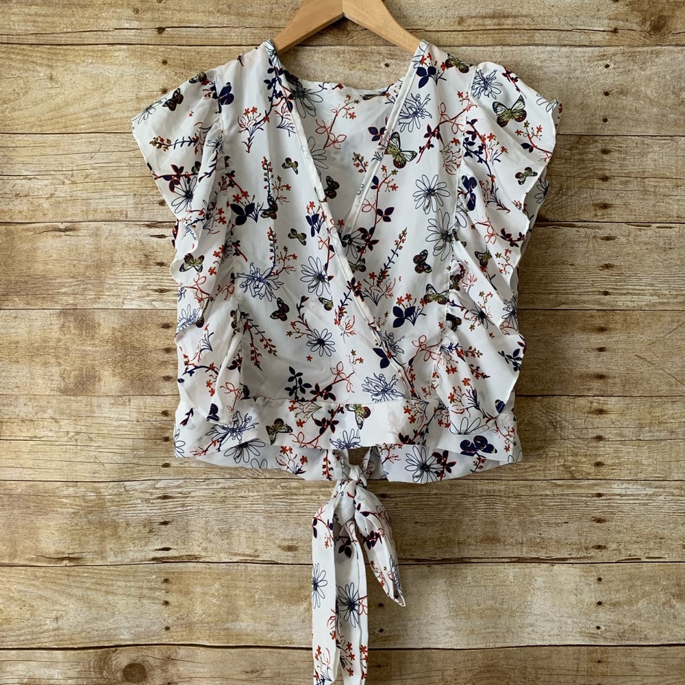 Brand New Cropped Tie-up Back Chiffon Top